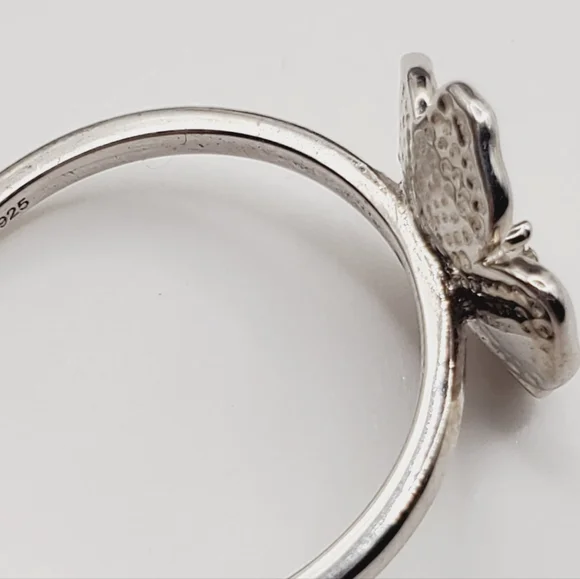 Flower Ring Genuine Diamond Ring White Enamel Ring 925 Sterling Silver Ring - Picture 3 of 8